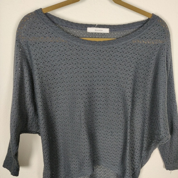 Nicolette charcoal gray open knit dolman sweater - Picture 2 of 6